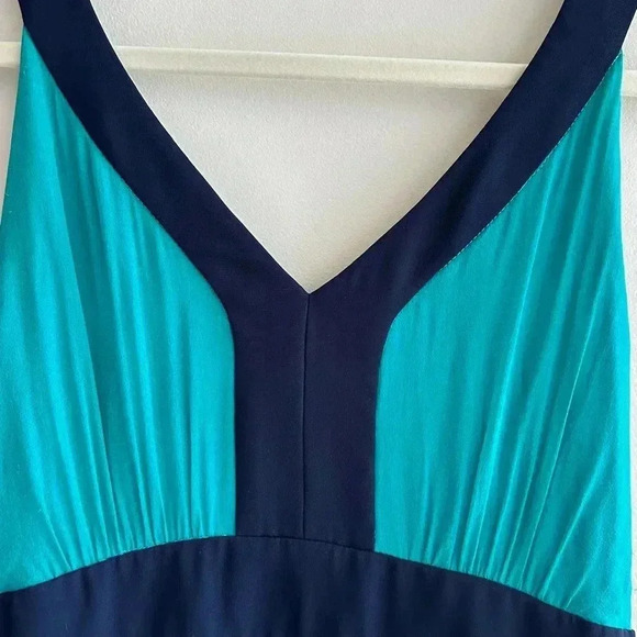 Miss Sixty Teal and Navy Blue Silk Gown Maxi Floral Dress, Size 4 - Picture 8 of 15